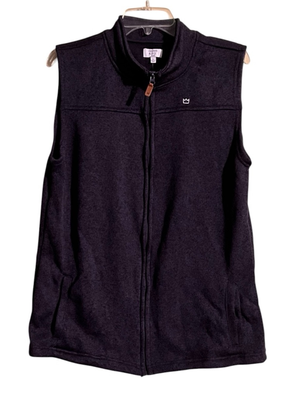 Crown & Ivy Kids Sweater Vest Boys XL Full Zip-Front Fleece Dark Blue